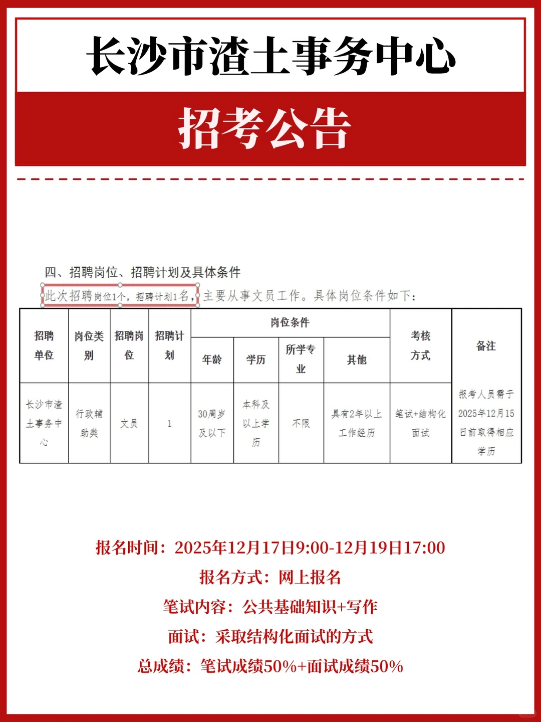 好工作！长沙市渣土事务中心招文员！