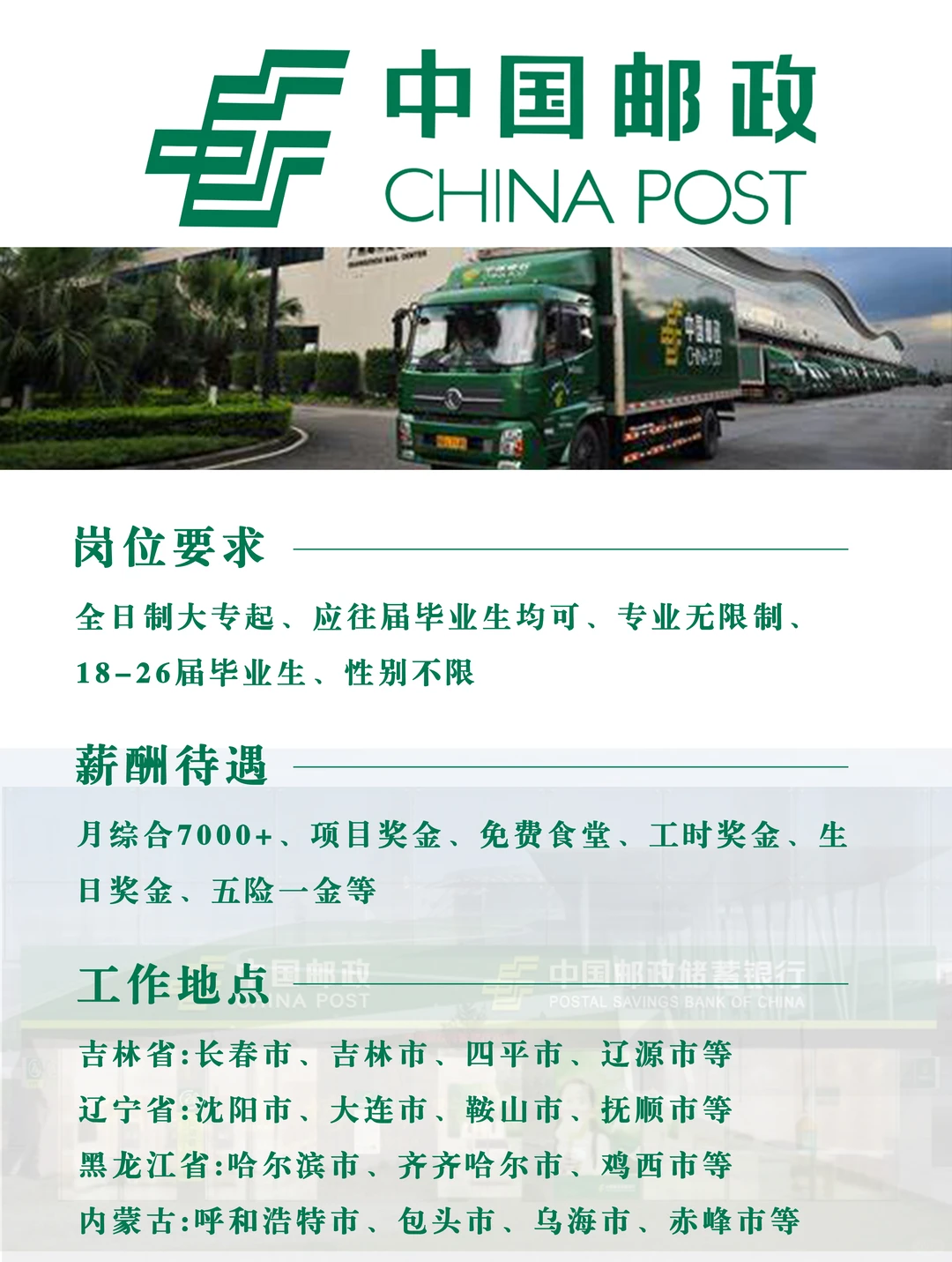 中国邮政招聘文员🎉正式合同❗