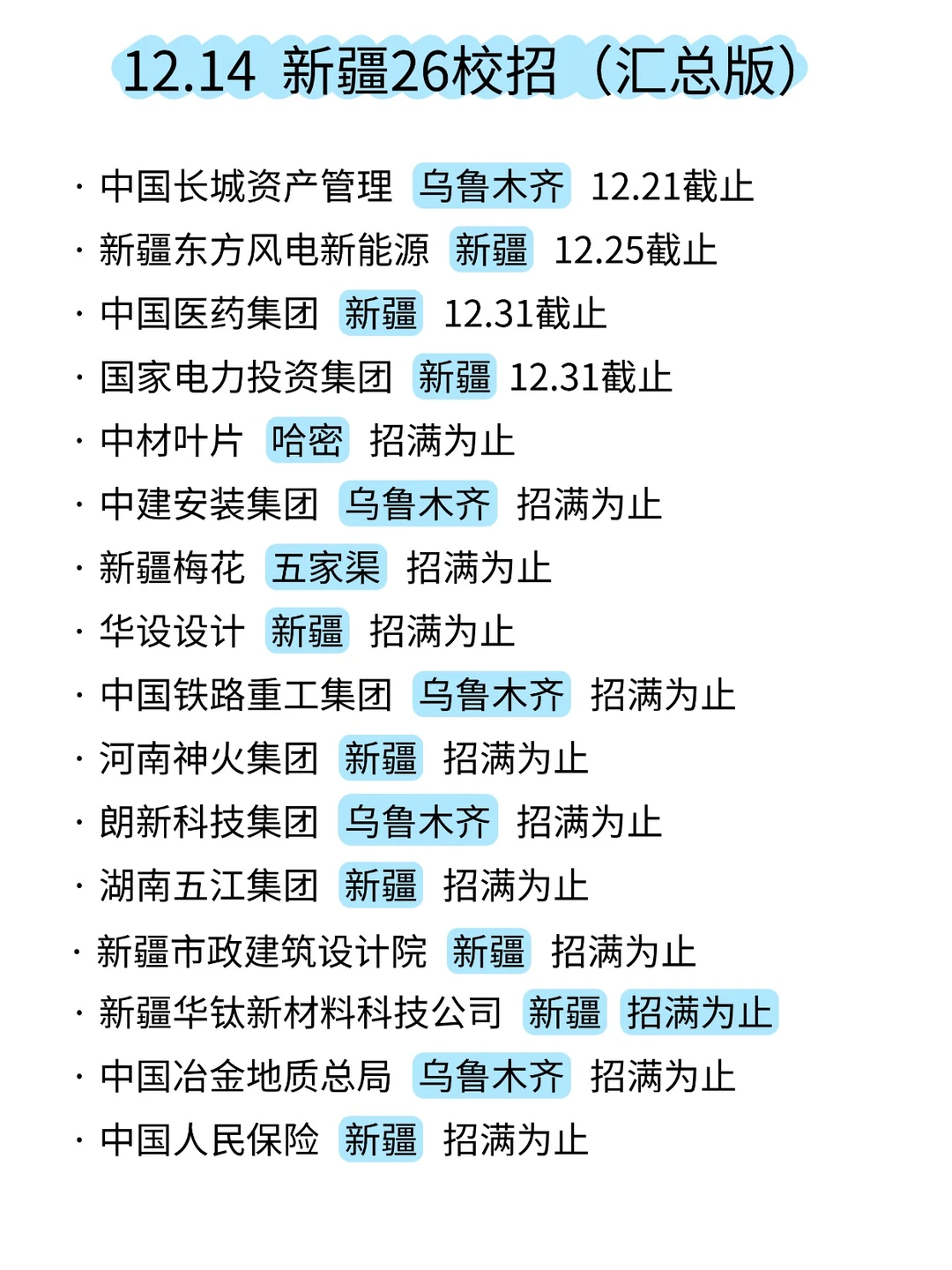 12.14 新疆秋招最后一波捞人，抓紧上车