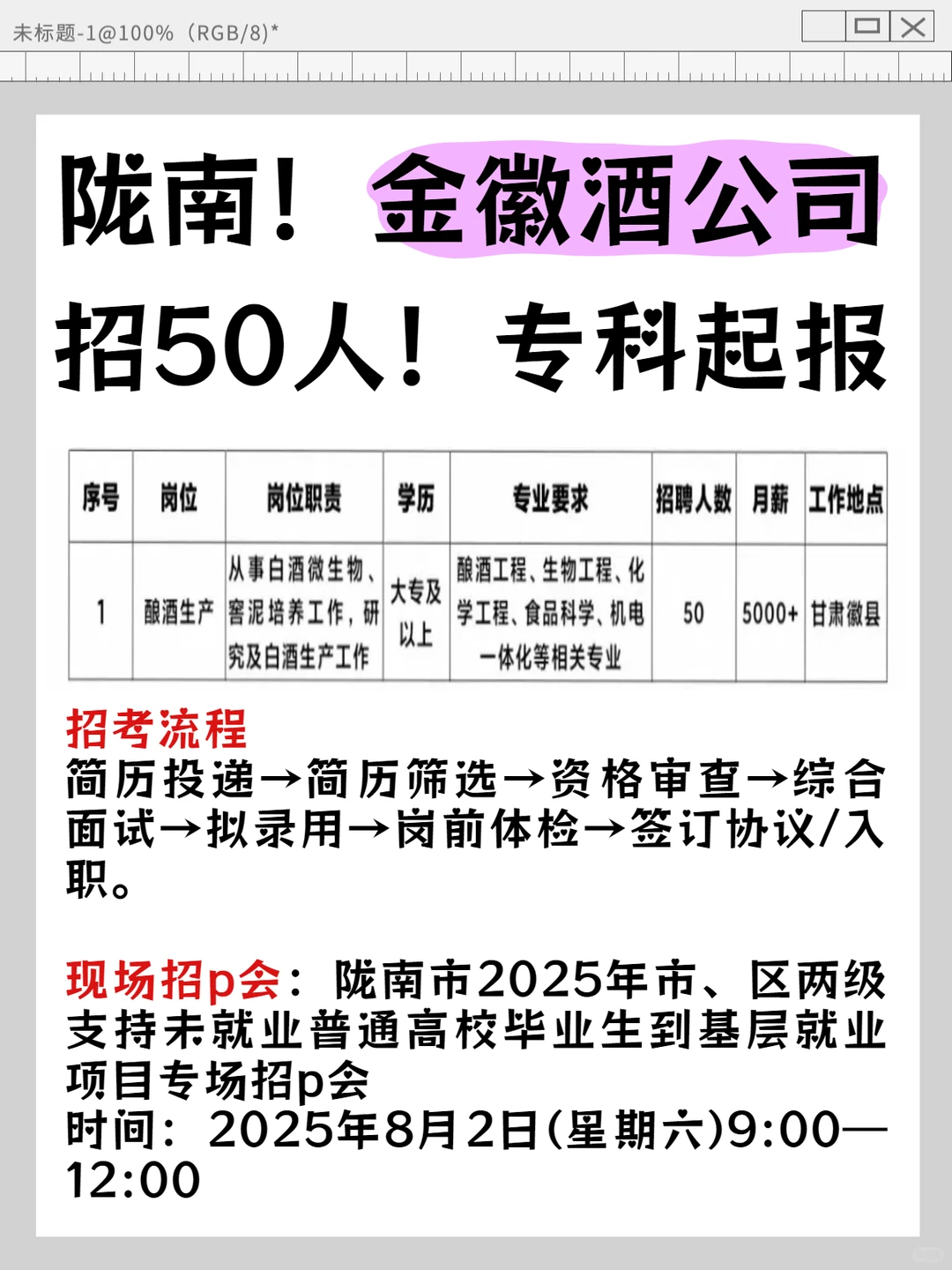 🐱‍🏍陇南金徽酒招50人！专科起报