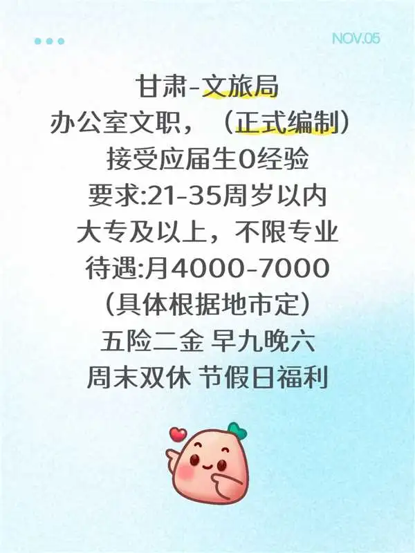 甘肃文旅局！！正式编有意愿的吗