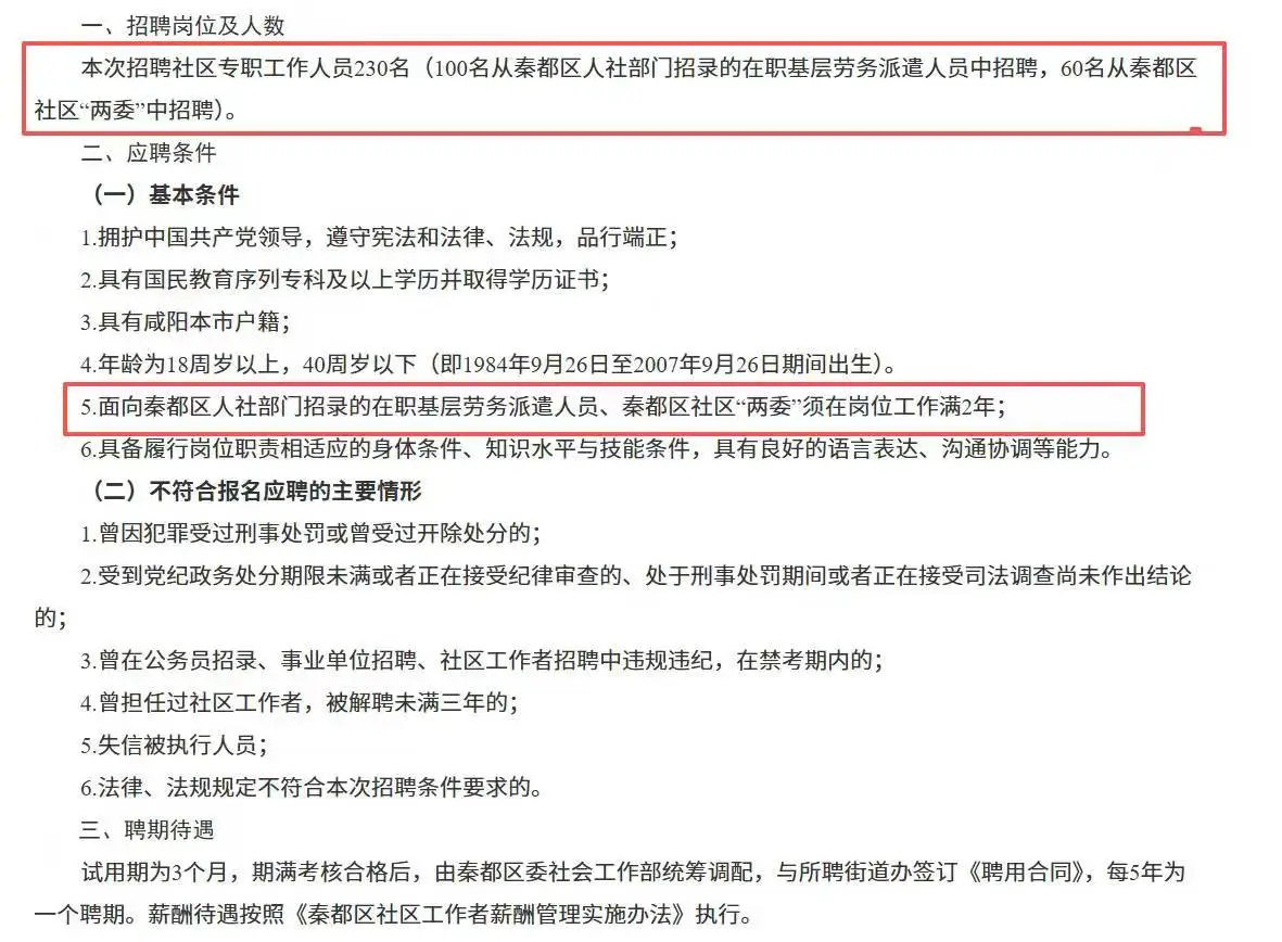 咸阳社区招聘啦！