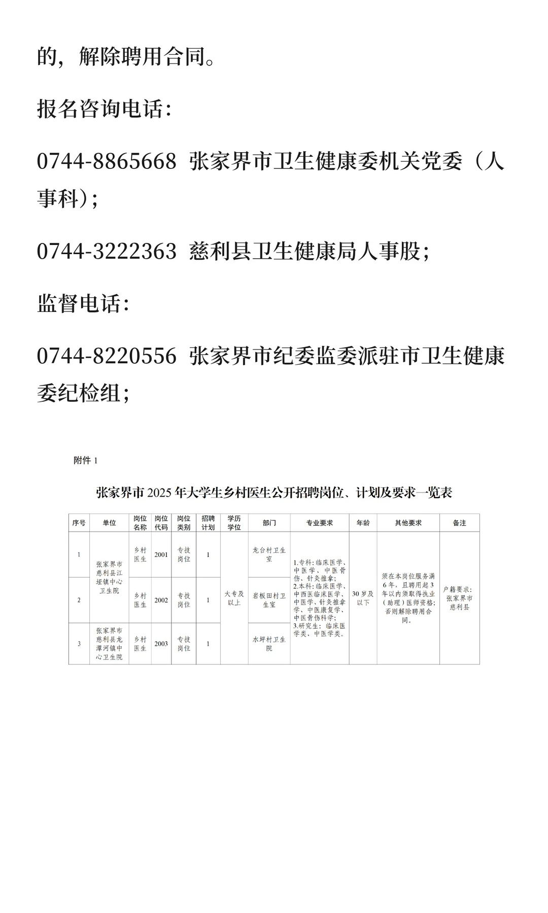 张家界市2025年大学生乡村医生公开招聘公