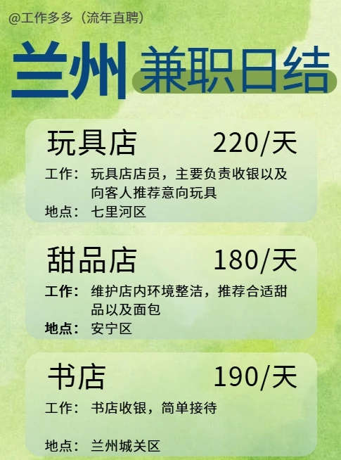 兰州日结兼职·四区急招·地图上线！