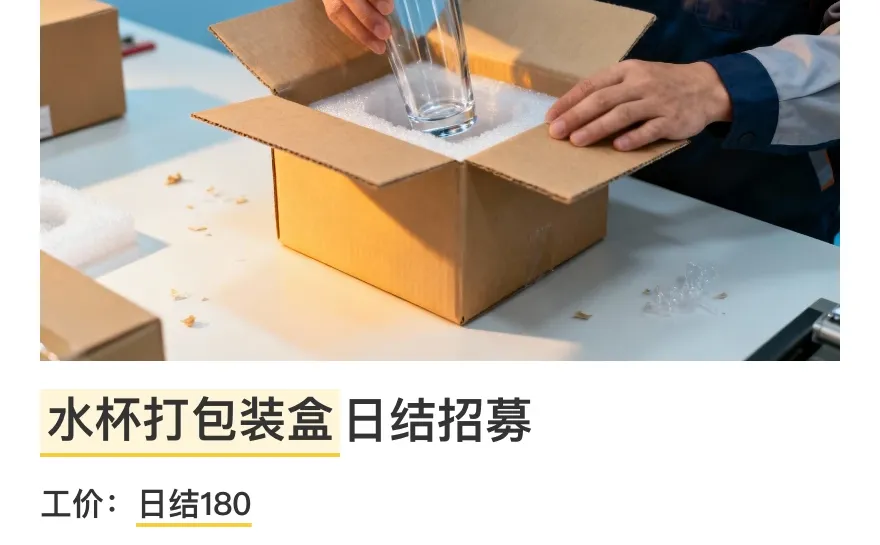 长沙芙蓉区水杯打包装盒日结招募