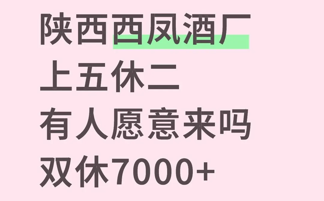 有人来陕西西凤酒厂的吗？双休7000+