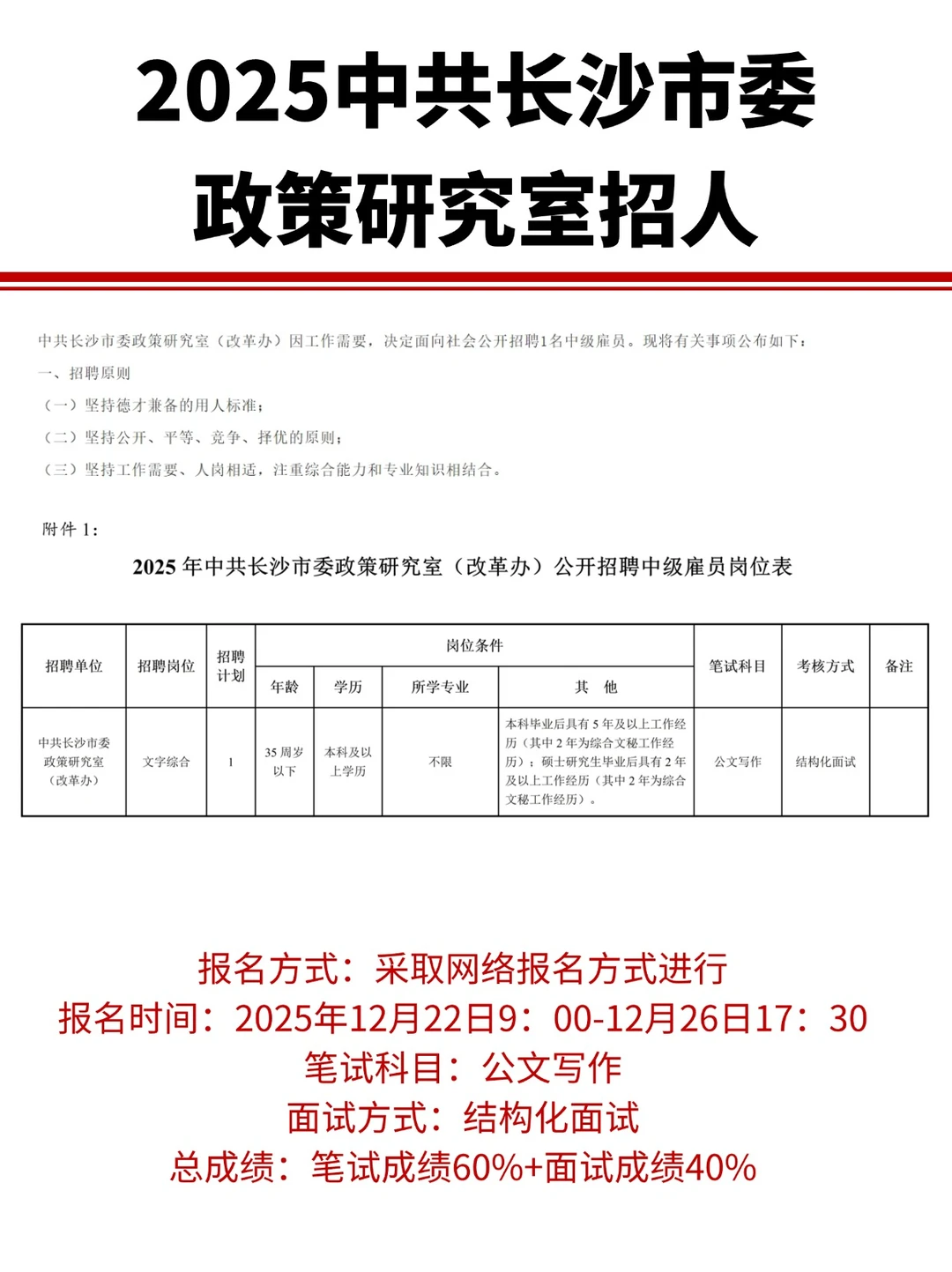 不限专业!长沙市委政策研究室招文字综合