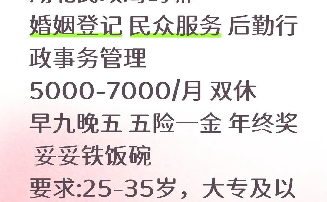 湖北民政局好工作，有人想要加入吗