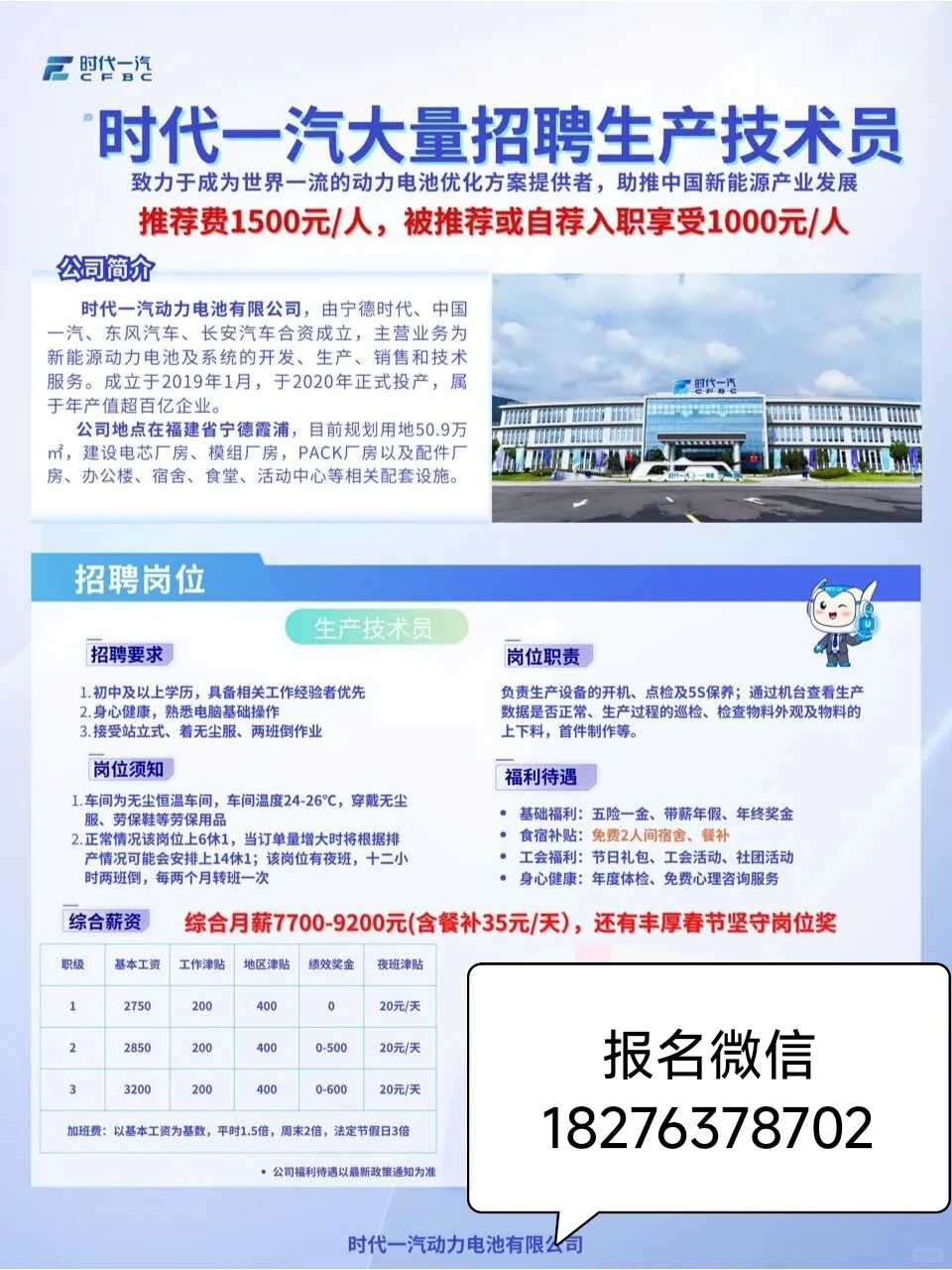 福建宁德霞浦时代一汽电池有限公司招聘了