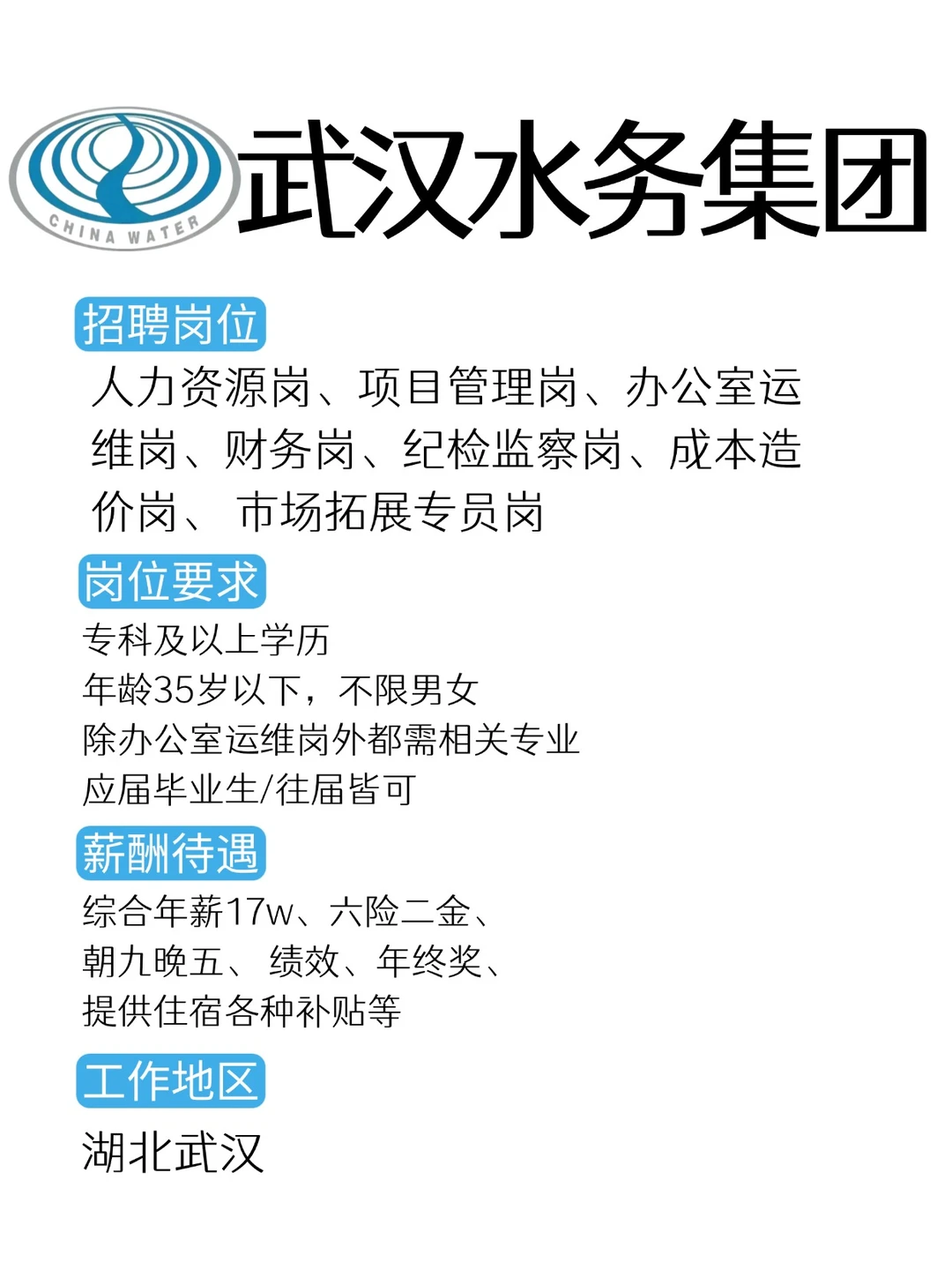 加入武汉水务集团的机会来了！