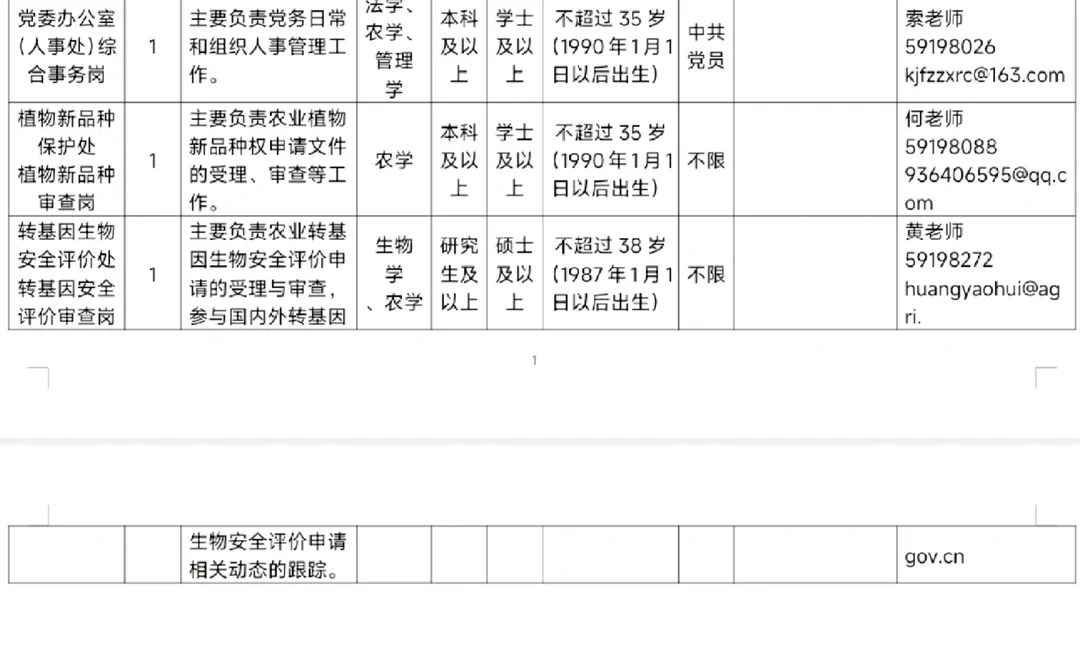 农业农村部发展中心招聘，农学，生物学等