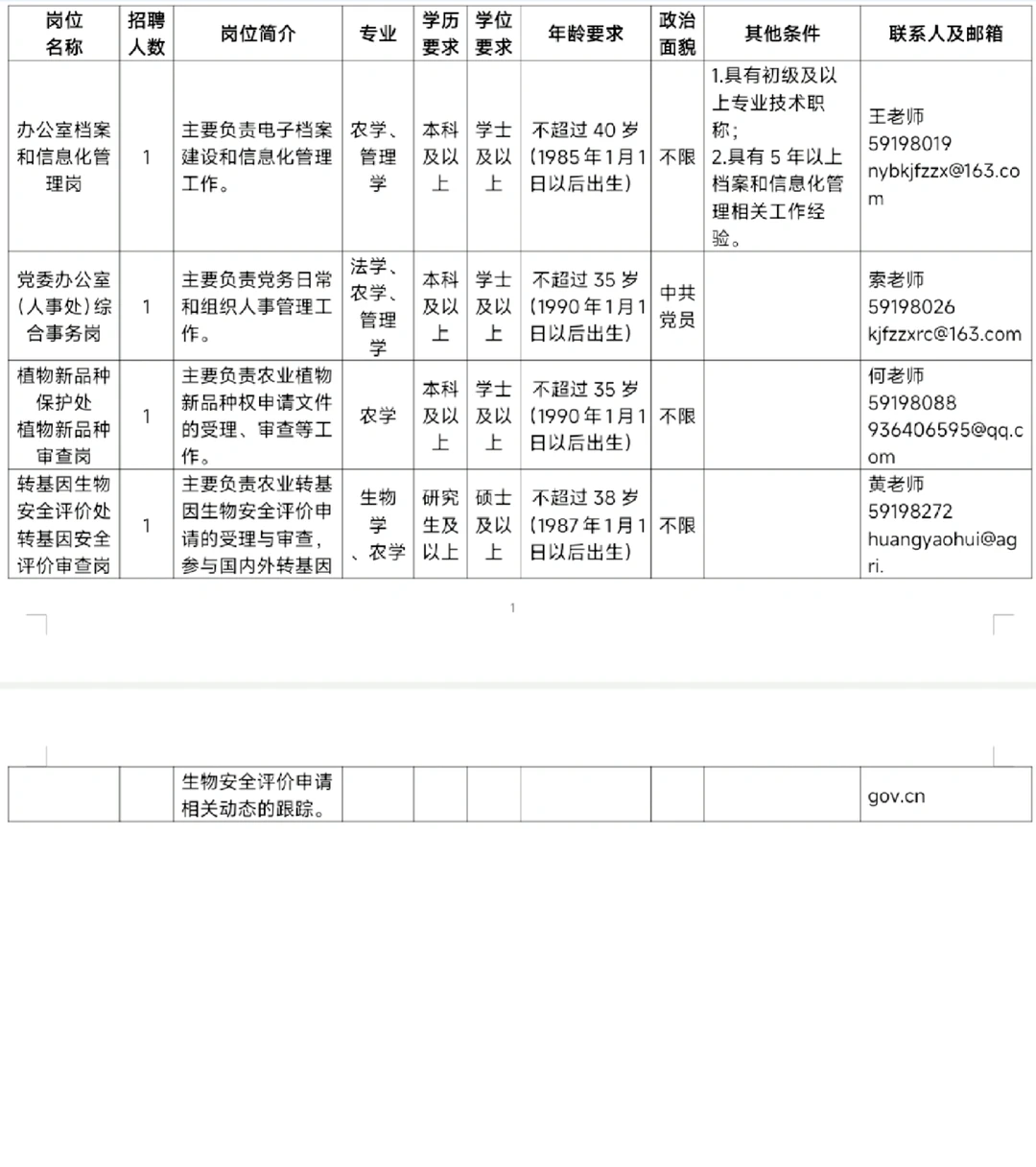 农业农村部发展中心招聘，农学，生物学等