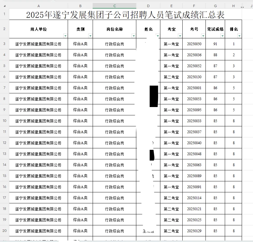 遂宁发展投资集团2025子公司招聘成绩公示