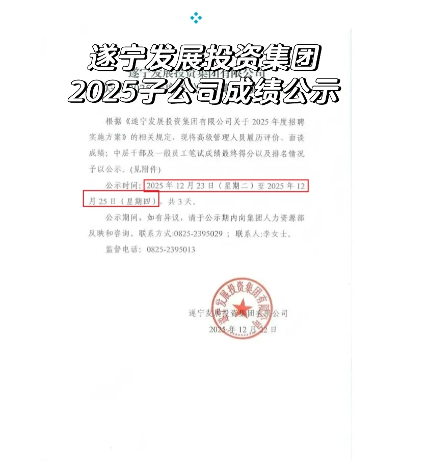 遂宁发展投资集团2025子公司招聘成绩公示