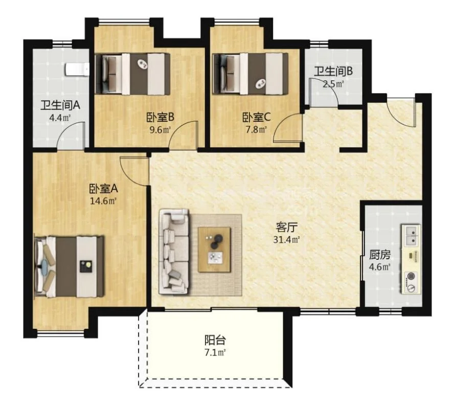 俄滴神，保利次新房南向3房 ，只需60多个首付