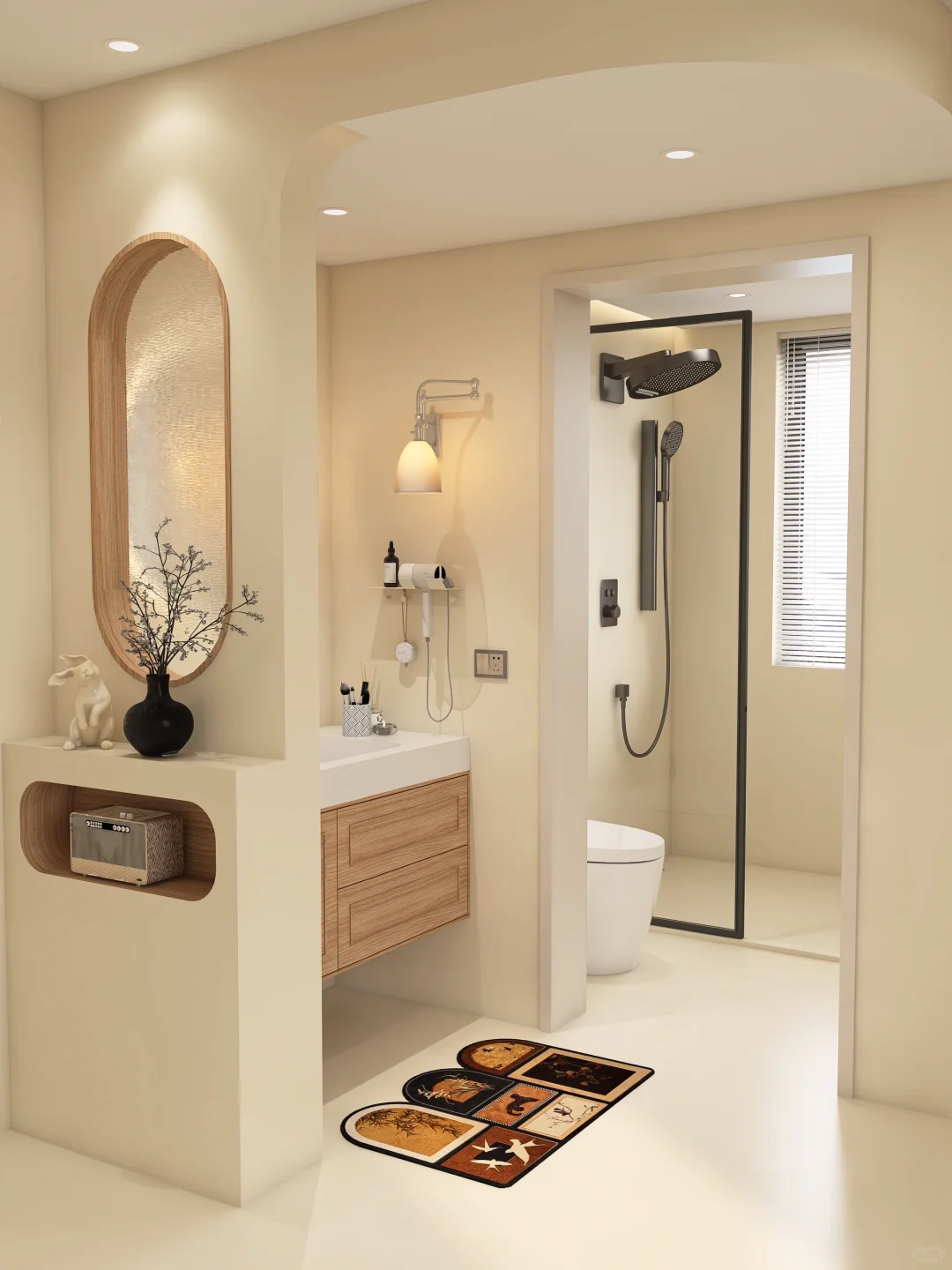 一整个惊艳住☀️原木奶油卫生间这样装太治愈