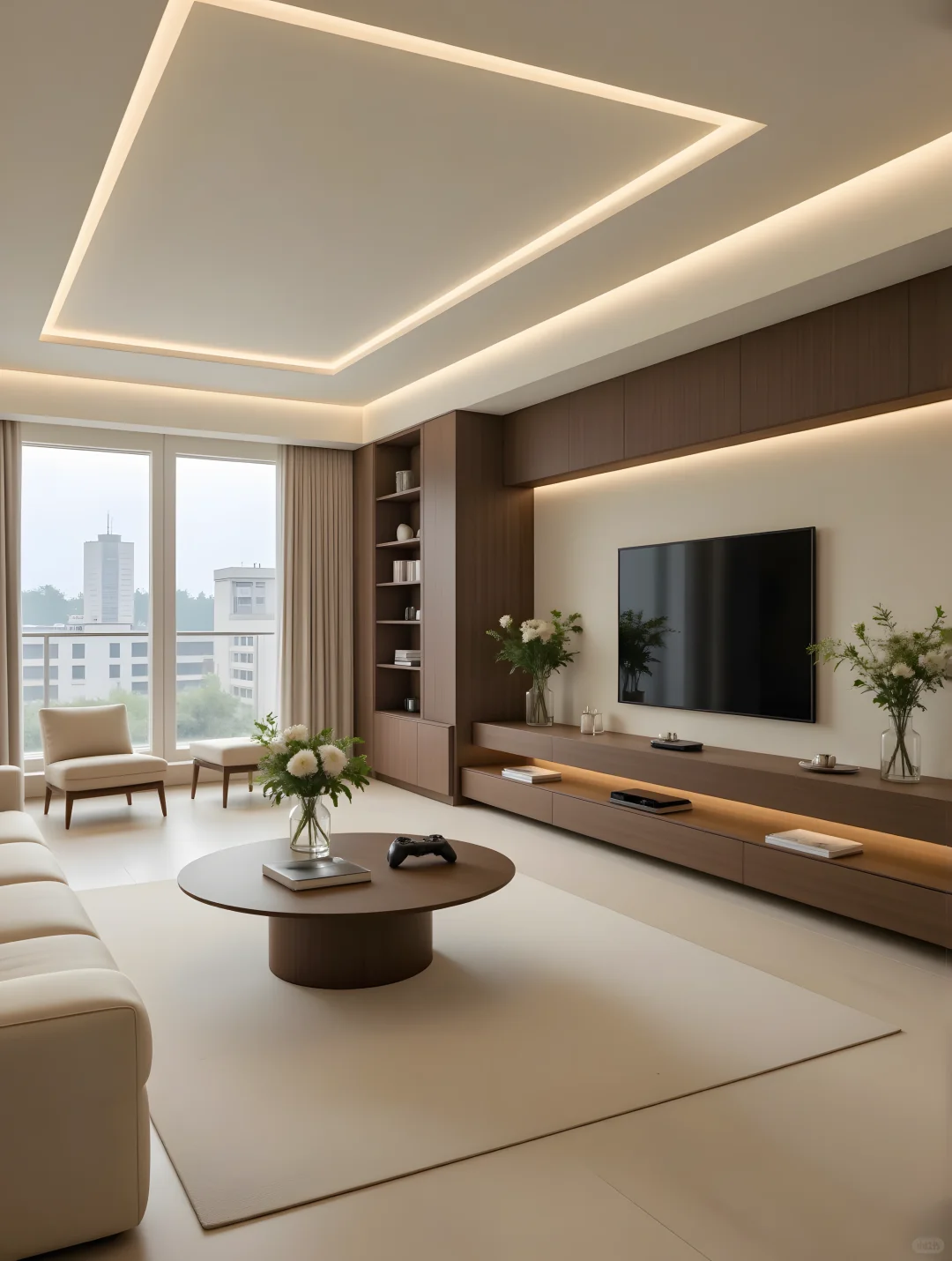 极简中古风就是要胡桃木+大白墙