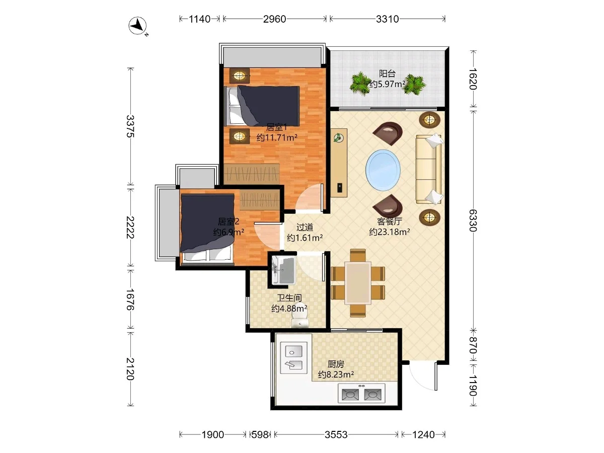 福田次新房出租 天健天骄精装两房大阳台