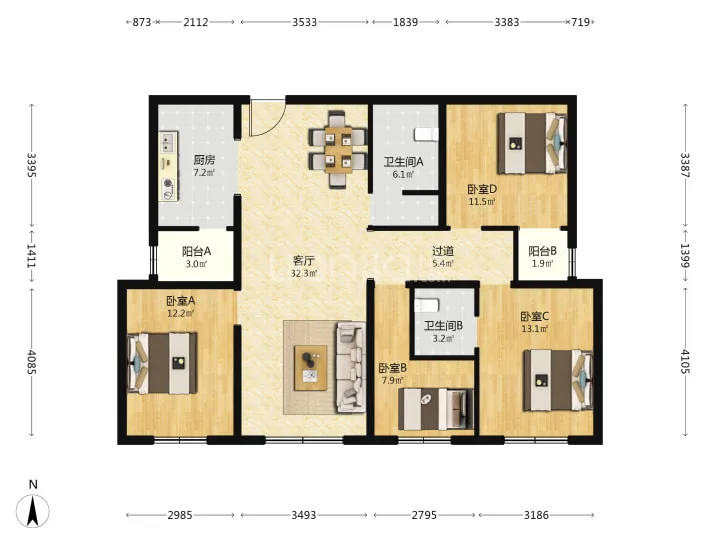 快看！北三环安贞门2023年准新房南向大四居