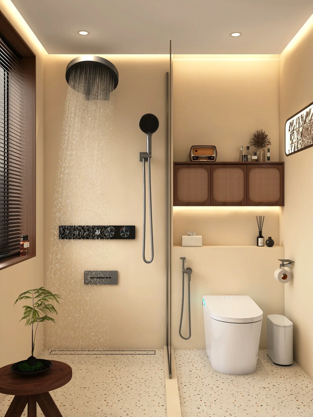 疯狂安利！三分离中古浴室搭配暗装花洒绝了