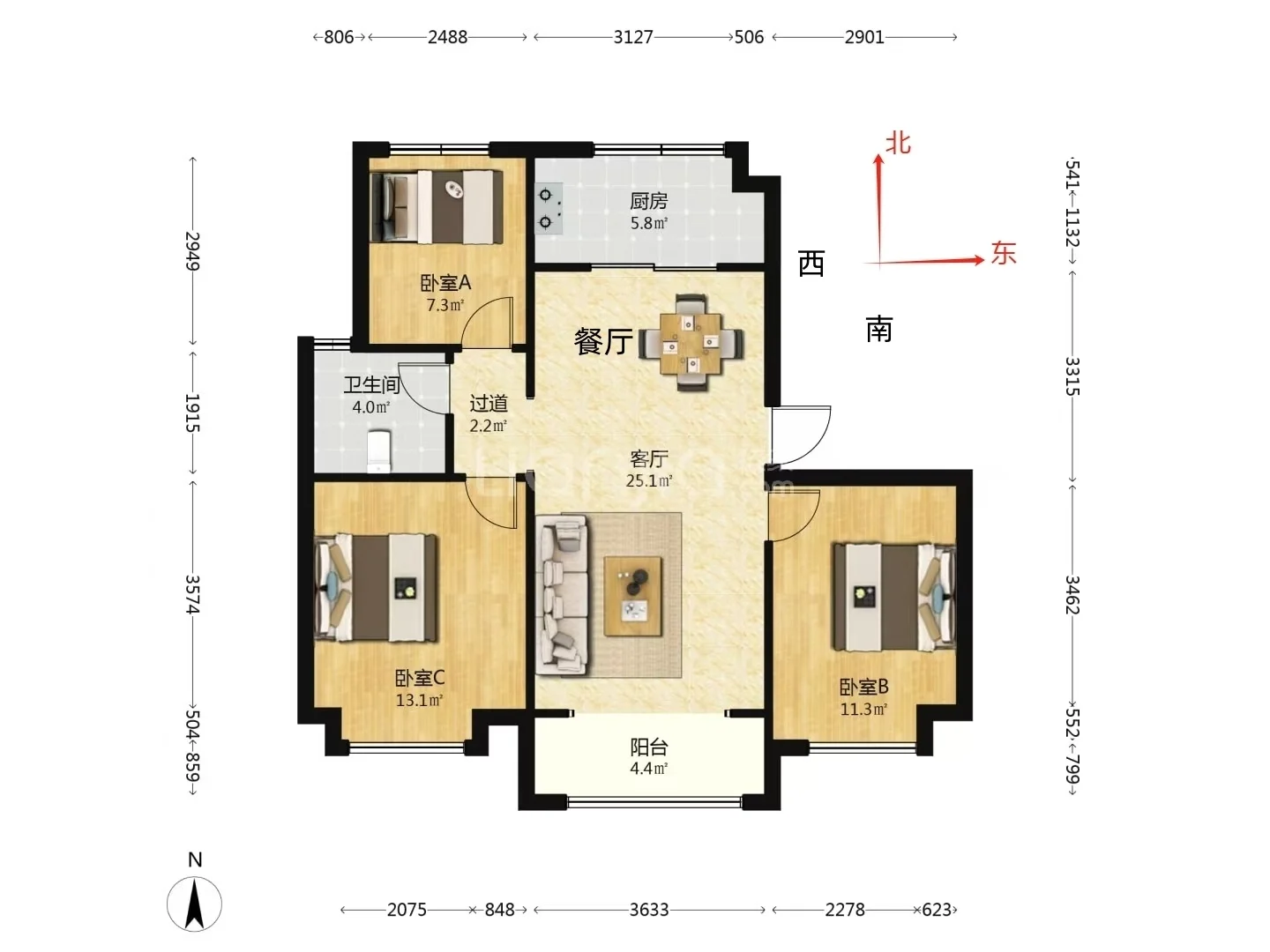 邯郸东区天正君悦府一期，105平顶楼出售