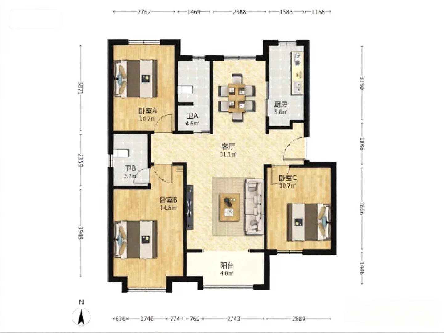长安区宝藏房源124㎡双阳卧“三叶草”次新