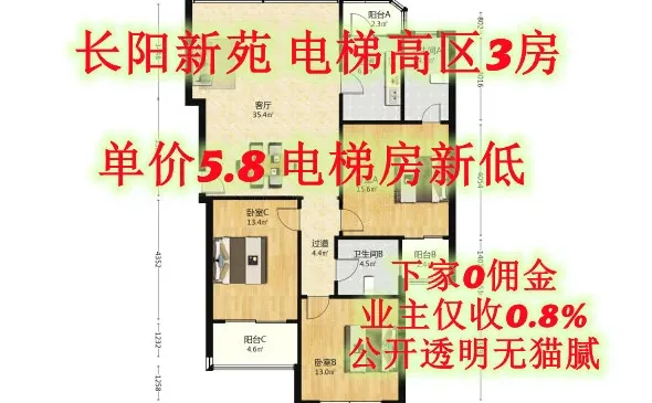 长阳新苑，电梯3房，高区景观，单价5.8W