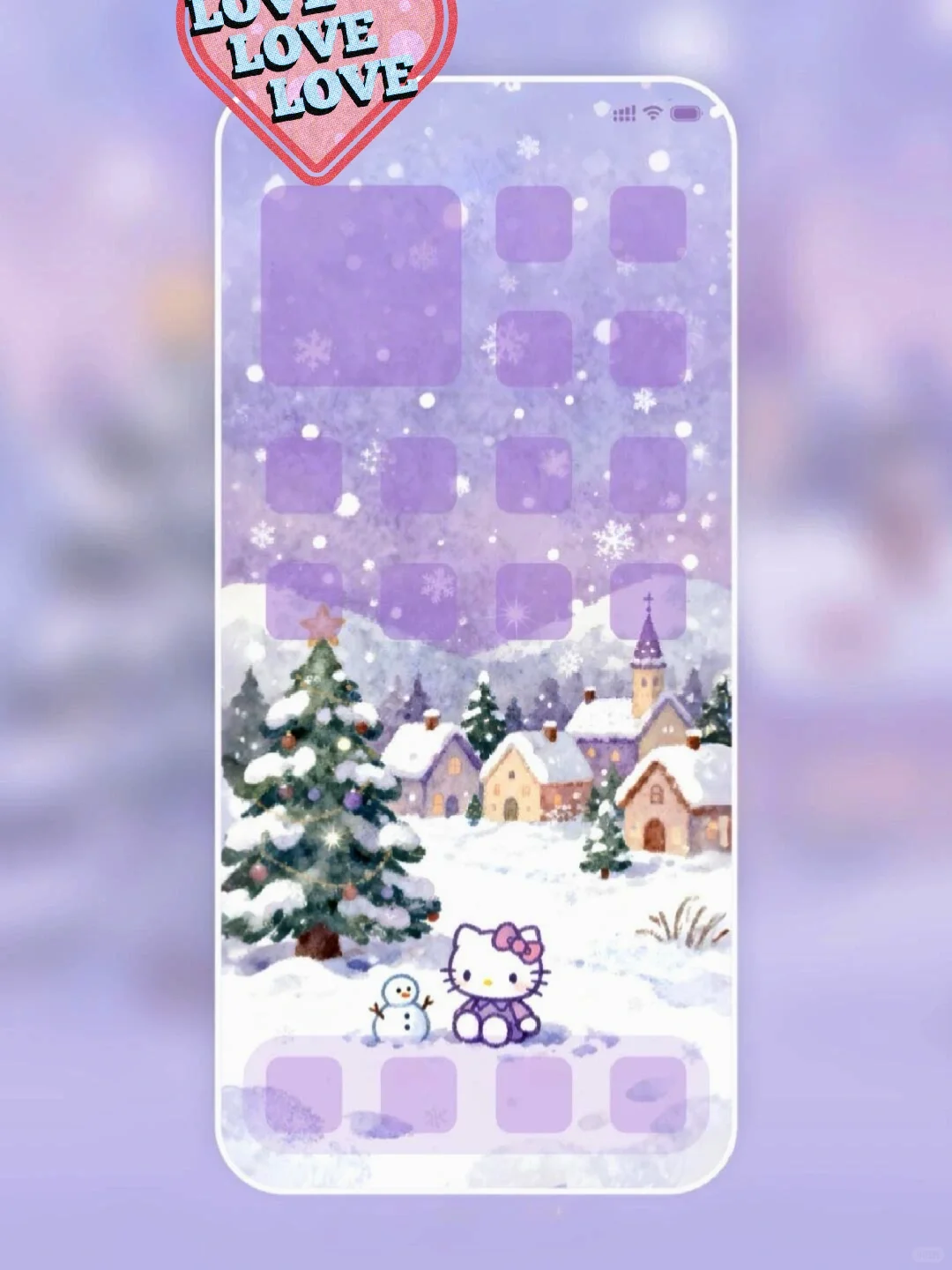 手机壁纸｜HelloKitty🎄雪夜小镇下雪的