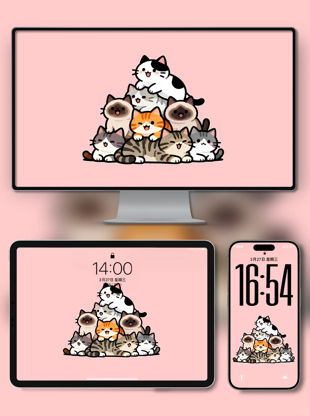 X500-叠猫猫|iPad壁纸|电脑|手机壁纸 4k