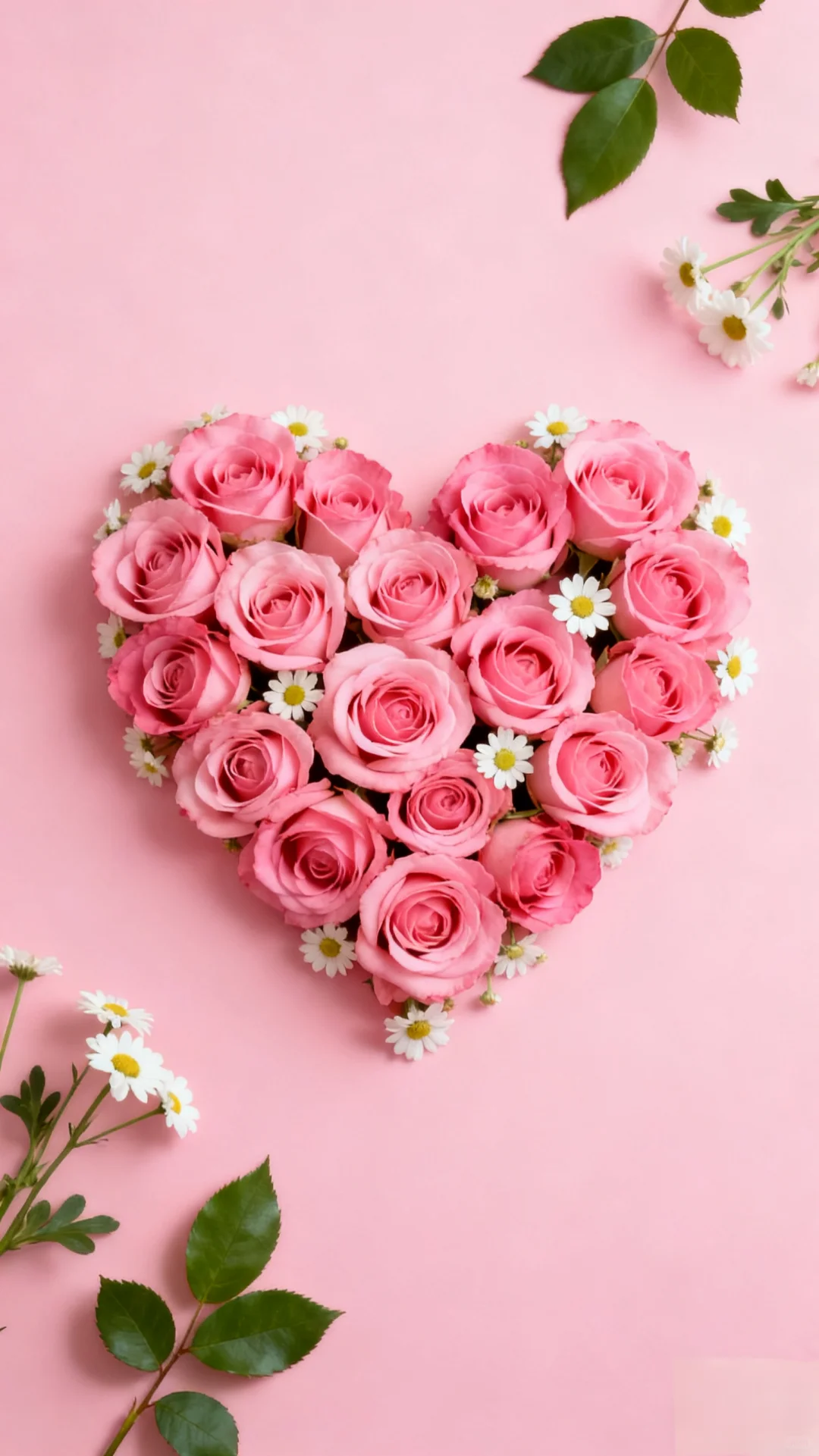手机壁纸：粉玫瑰爱心