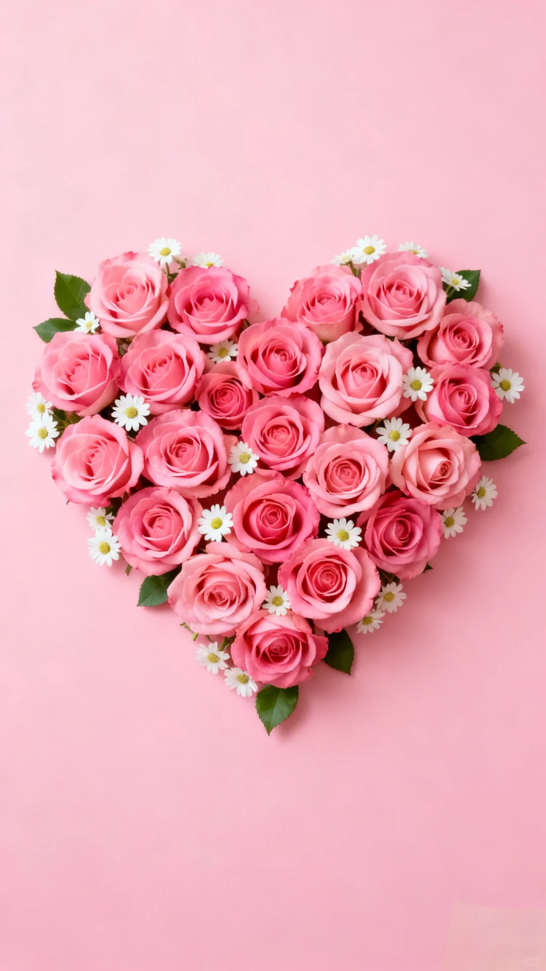 手机壁纸：粉玫瑰爱心