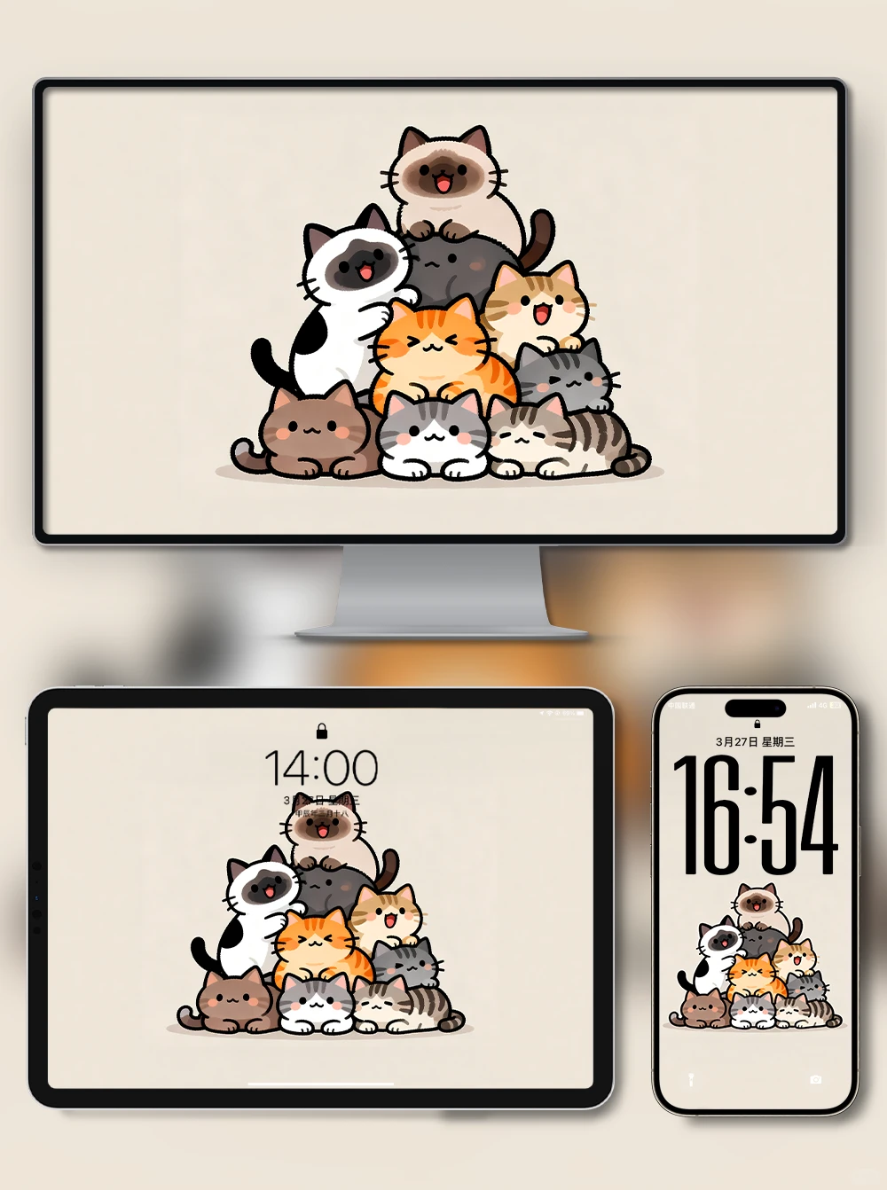 X500-叠猫猫|iPad壁纸|电脑|手机壁纸 4k