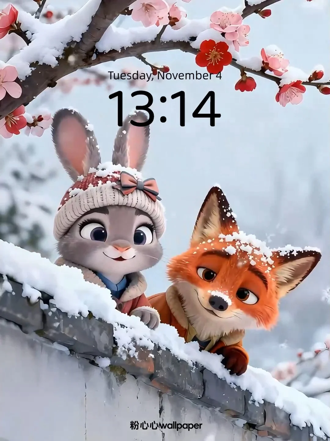 雪落梅开，墙头的朱迪与尼克｜动态壁纸｜106