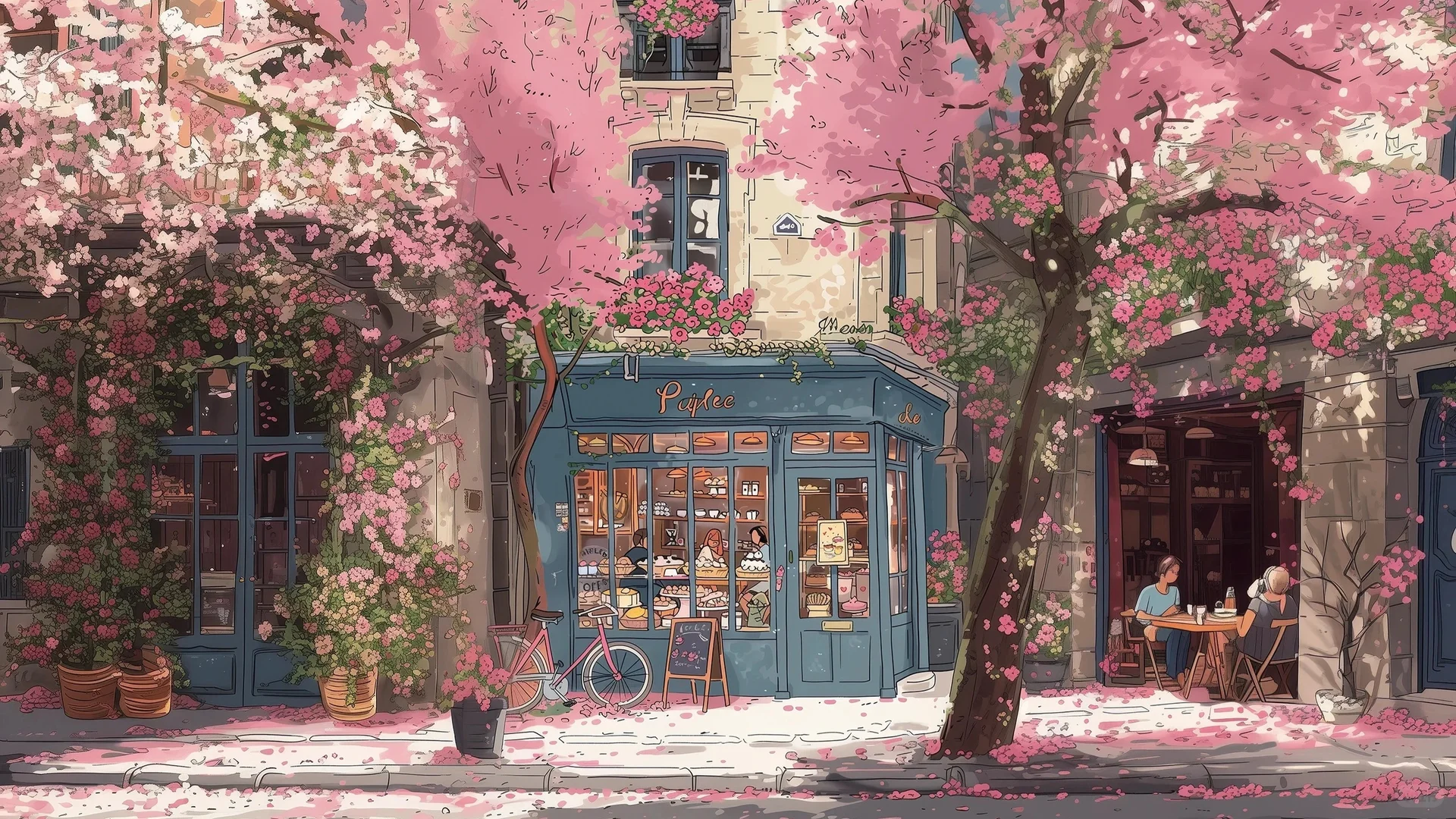 春夏秋冬｜咖啡店｜壁纸 手绘风