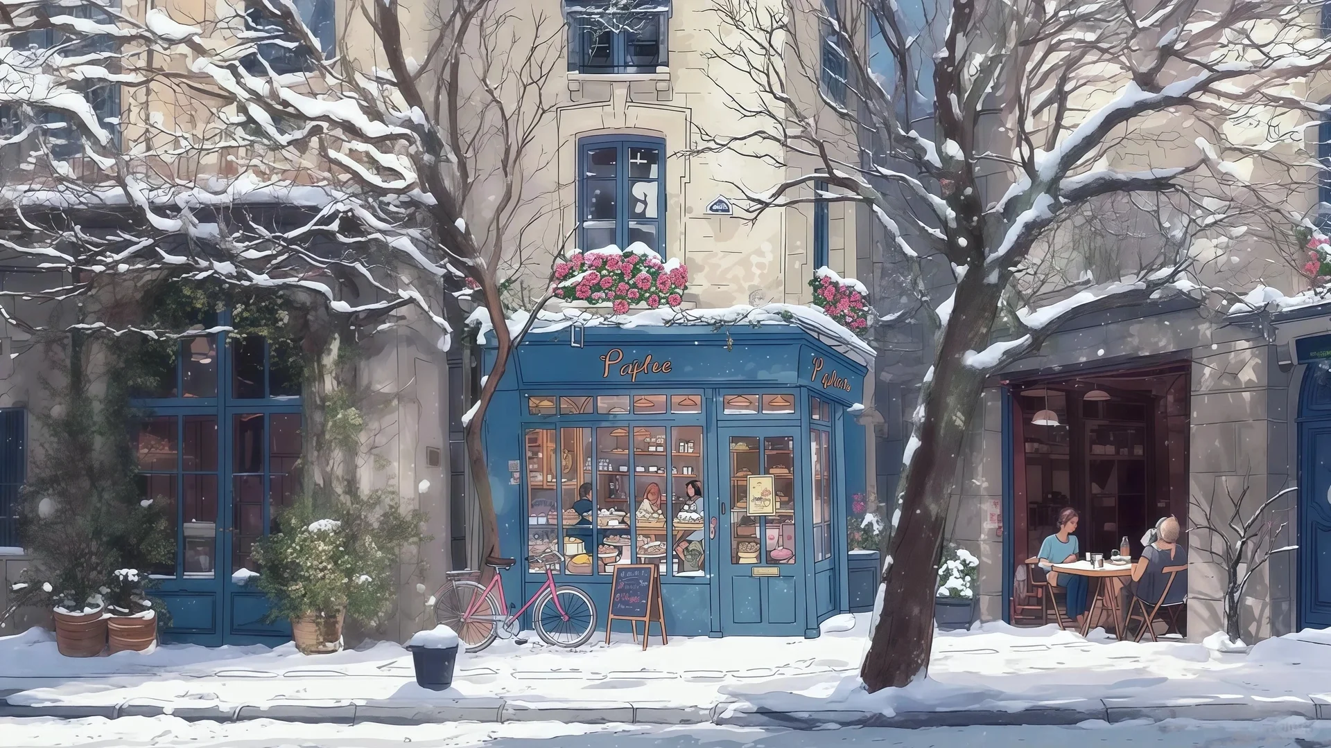 春夏秋冬｜咖啡店｜壁纸 手绘风