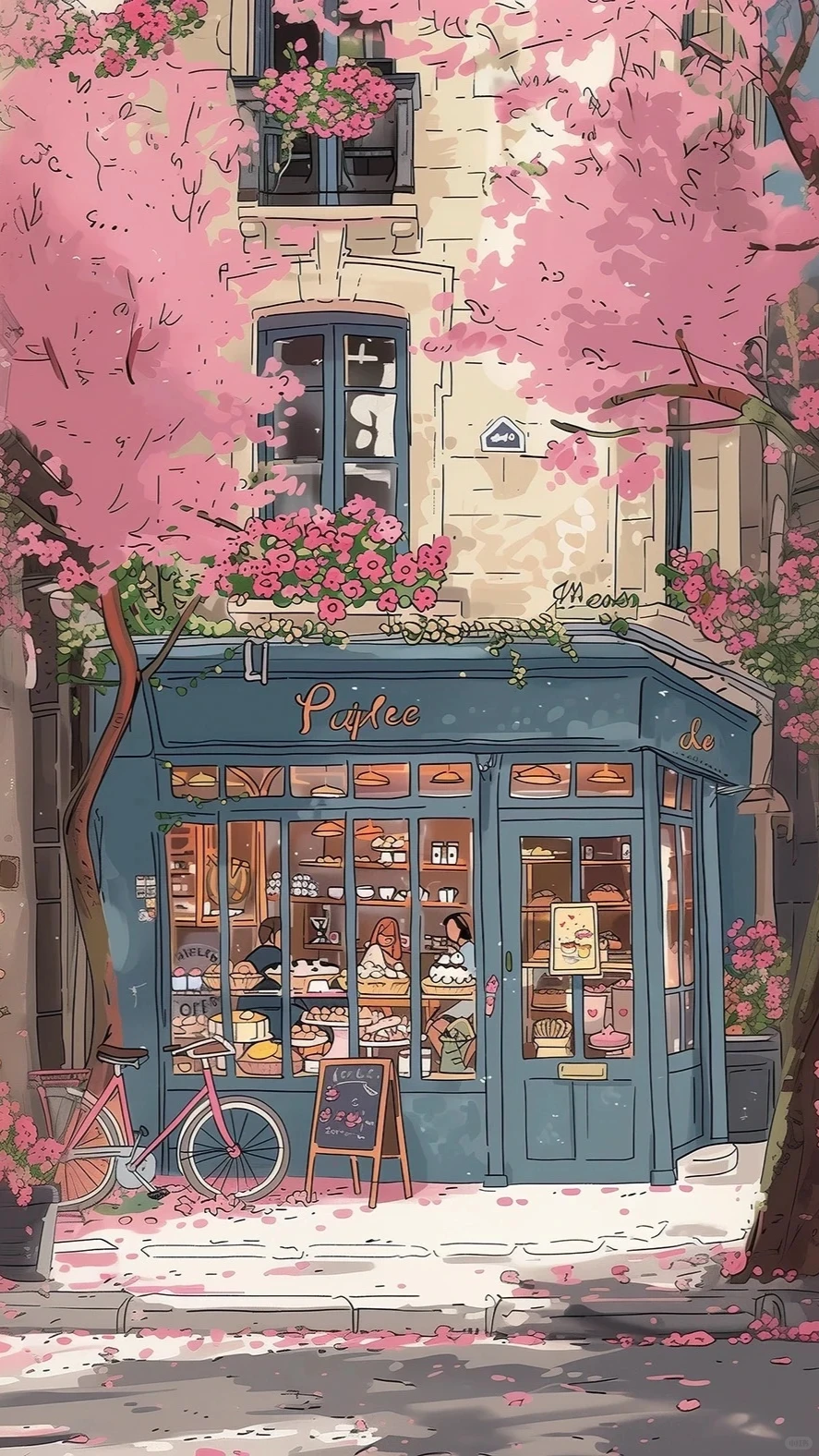 春夏秋冬｜咖啡店｜壁纸 手绘风