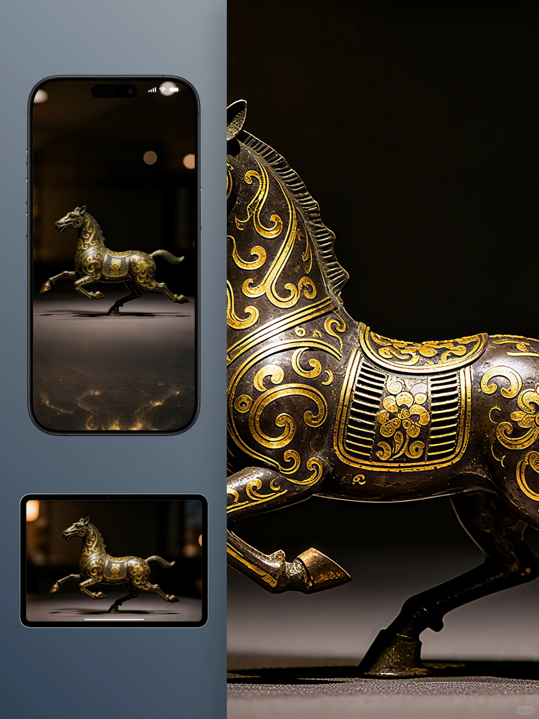 马年壁纸：金线描