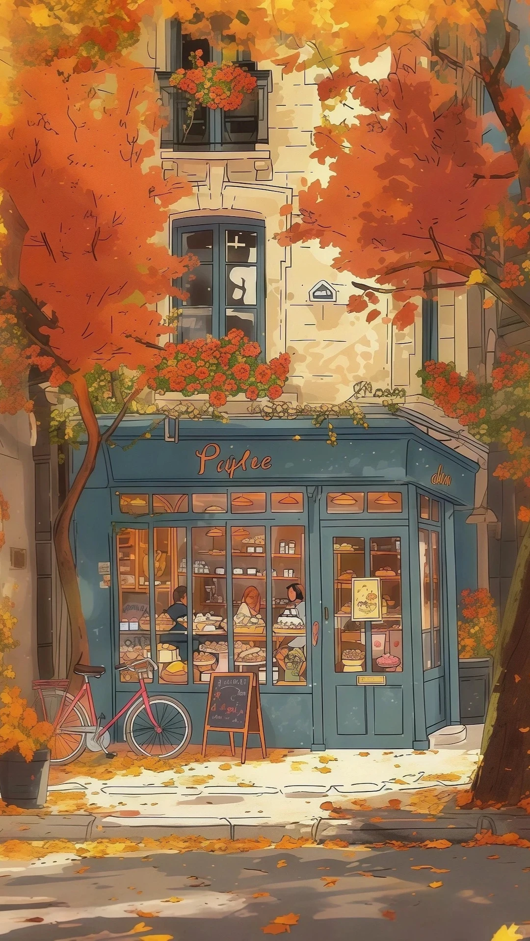 春夏秋冬｜咖啡店｜壁纸 手绘风