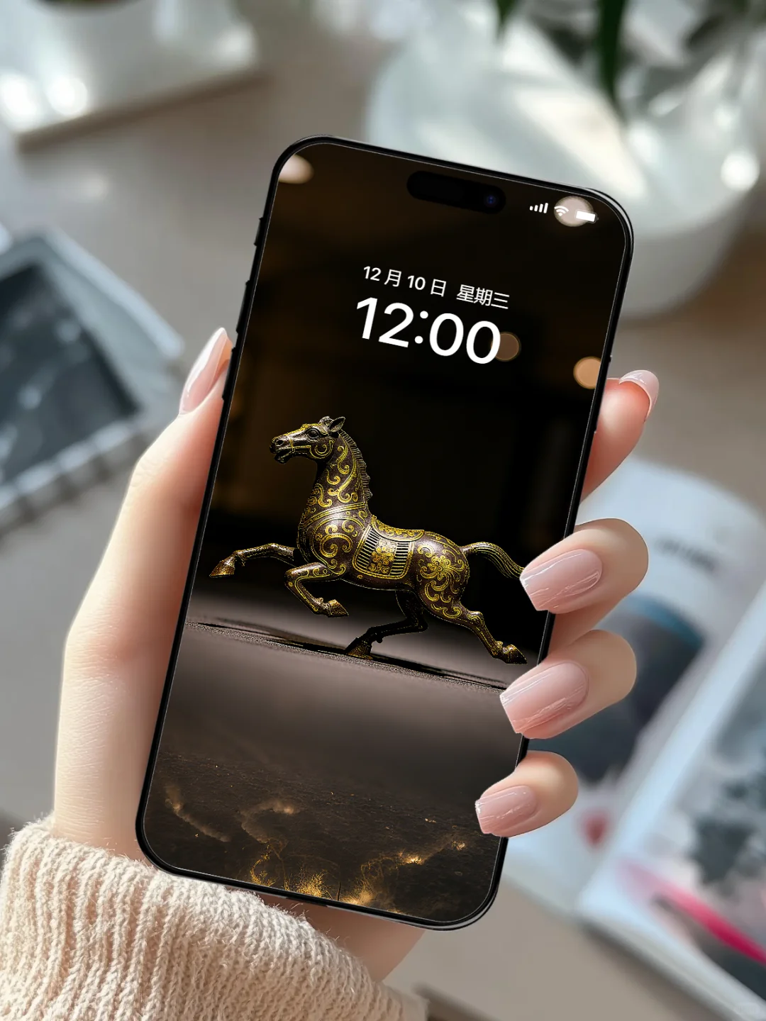 马年壁纸：金线描