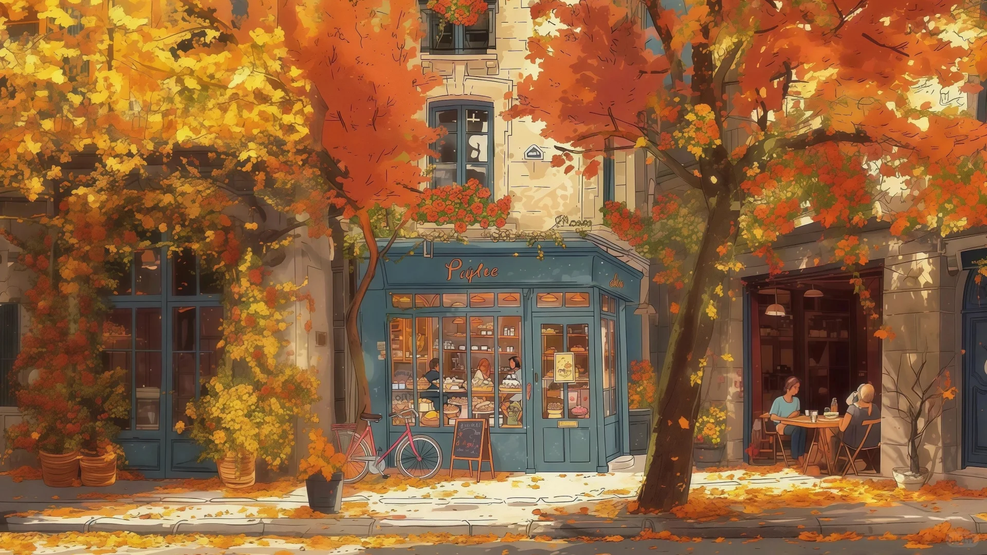 春夏秋冬｜咖啡店｜壁纸 手绘风