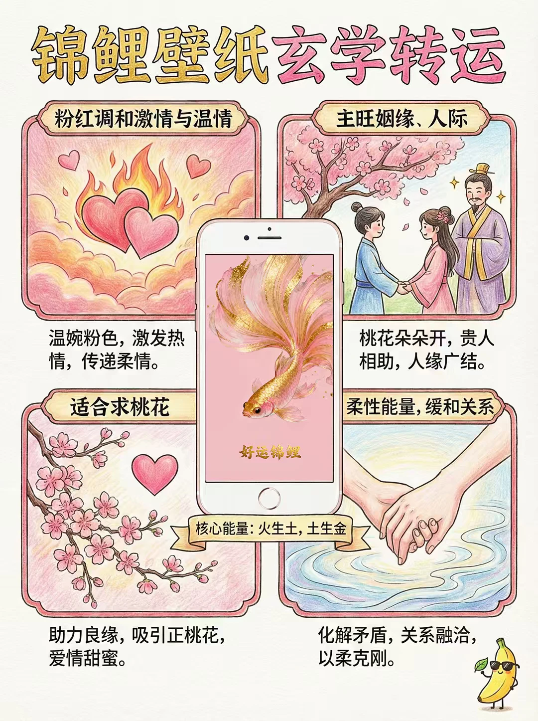 国风粉色锦鲤插画壁纸|旺女主高能吸引力❗