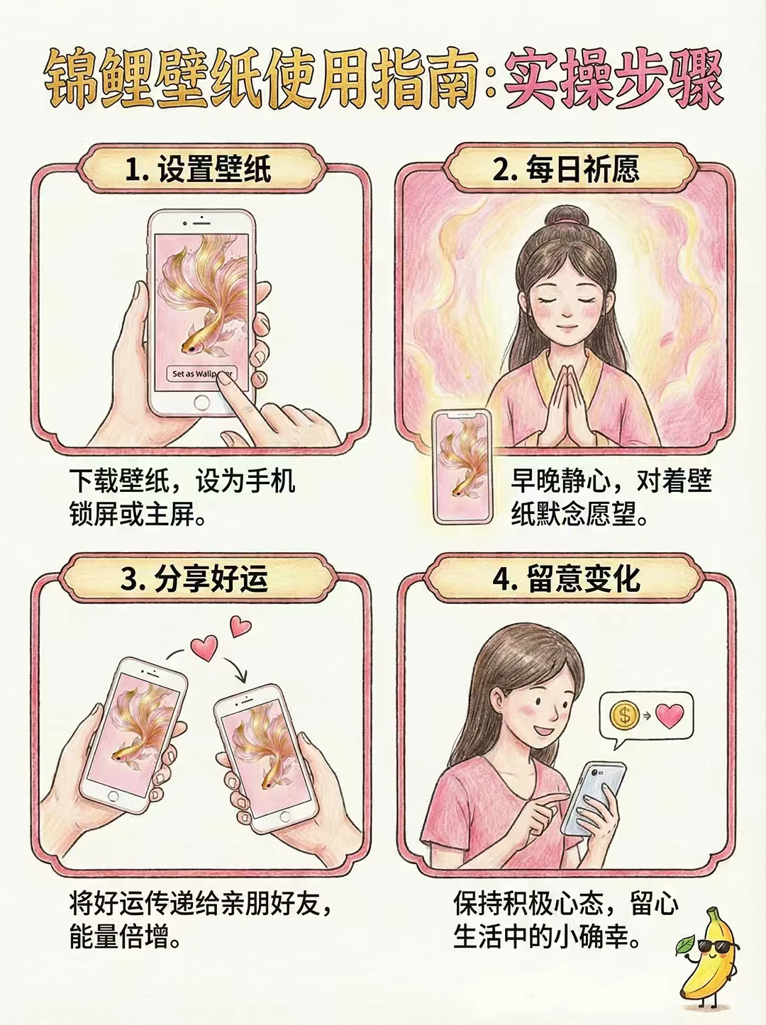 国风粉色锦鲤插画壁纸|旺女主高能吸引力❗