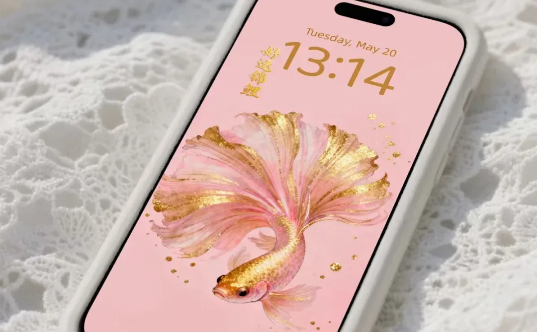 国风粉色锦鲤插画壁纸|旺女主高能吸引力❗