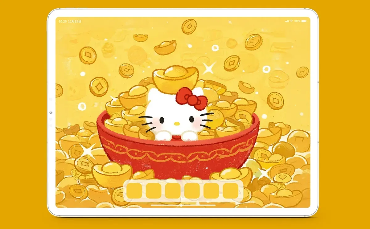1020#💰HelloKitty满屏金元宝💛平板壁纸