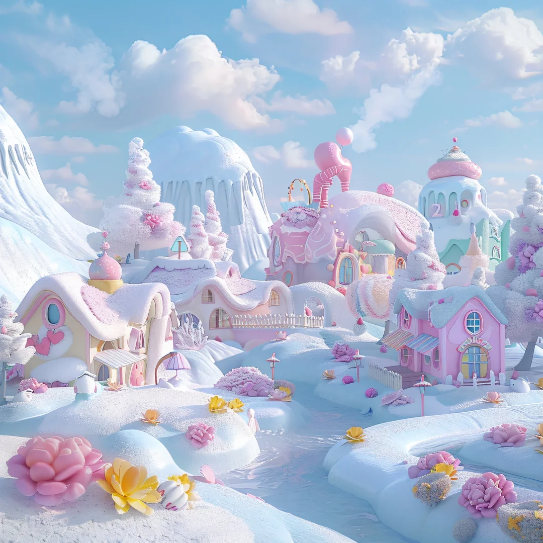 桌面壁纸～被这片粉色童话小镇治愈了～