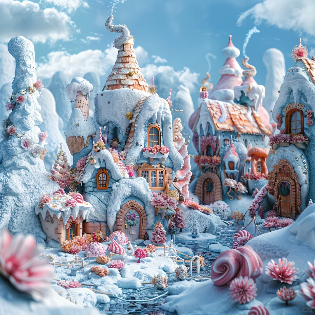 桌面壁纸～被这片粉色童话小镇治愈了～