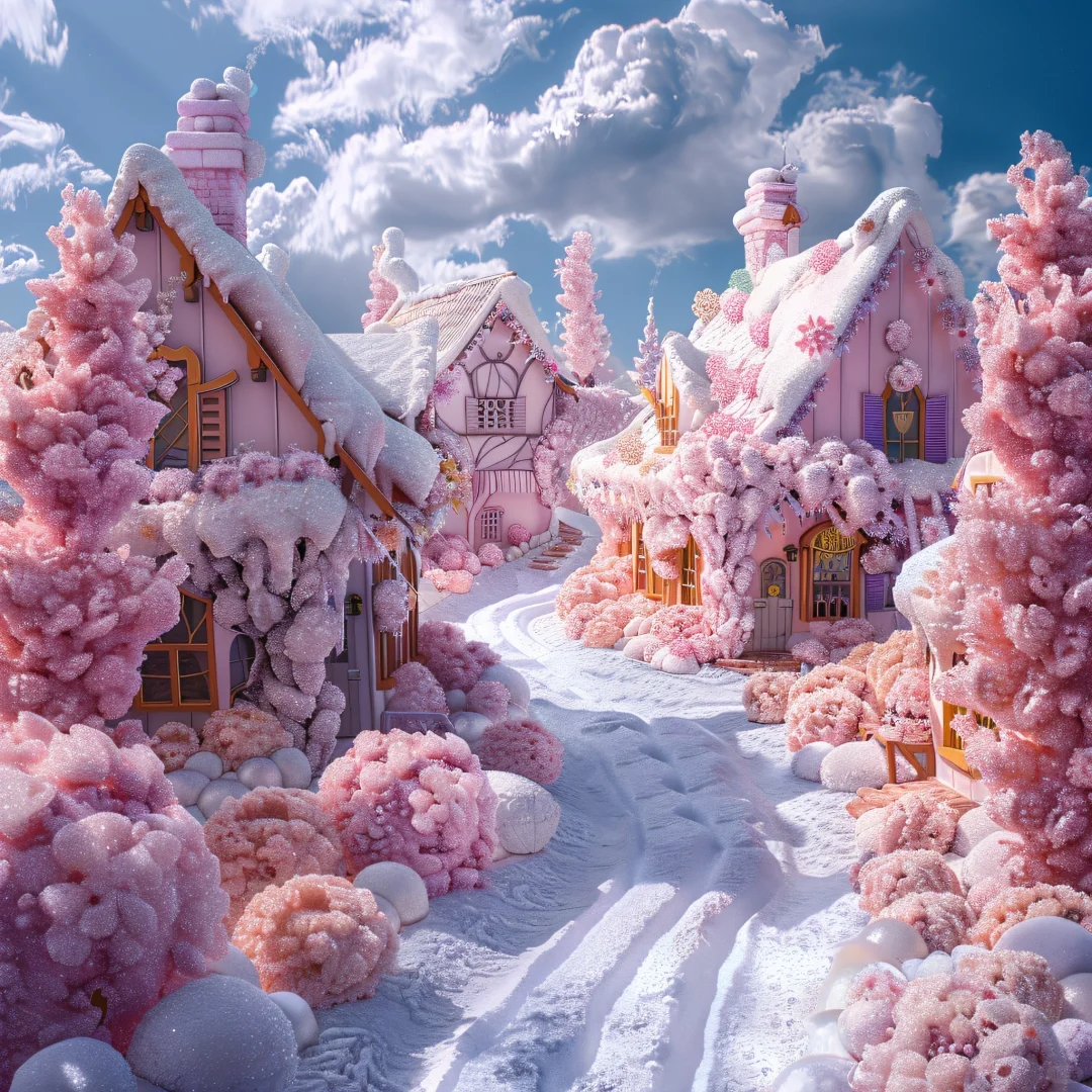 桌面壁纸～被这片粉色童话小镇治愈了～