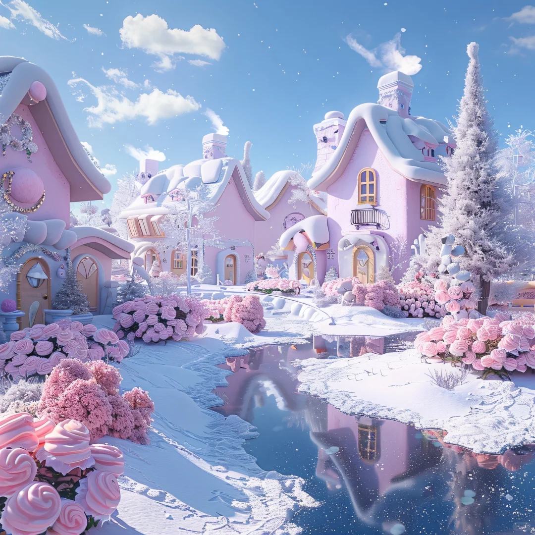 桌面壁纸～被这片粉色童话小镇治愈了～