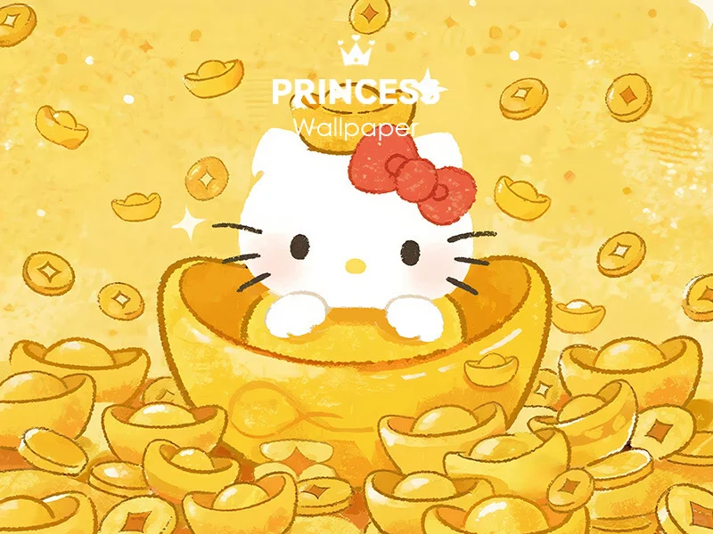 1020#💰HelloKitty满屏金元宝💛平板壁纸