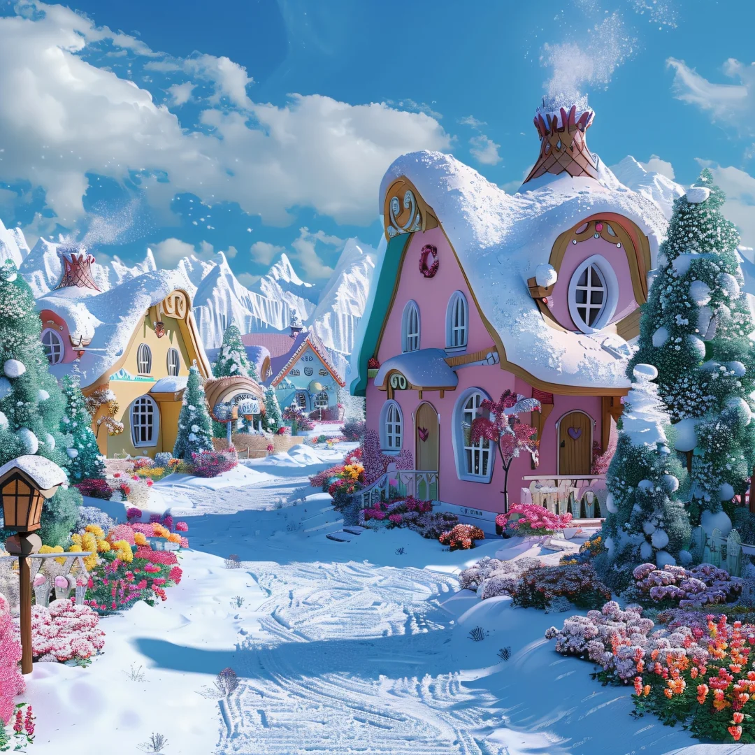 桌面壁纸～被这片粉色童话小镇治愈了～